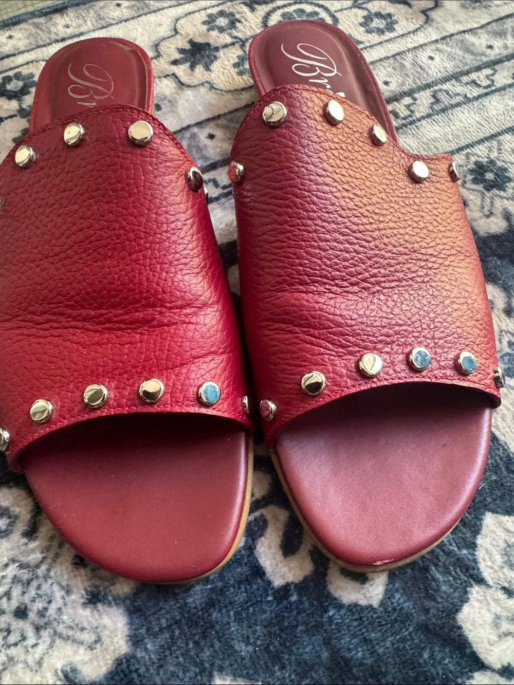 Brighton made in Italy Red Leather Stud Slide Mules - Picture 5 of 11